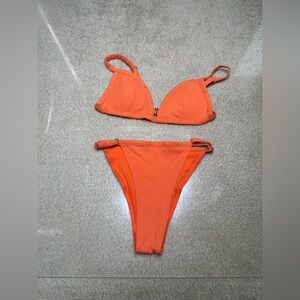 JLUXLABEL ORANGE RIBBED HIGH WAISTED BIKINI SET SZ S NWOT